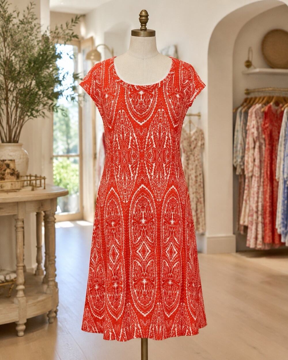 Karen Kane Orange V Neck short sleeve dress USA Sz M